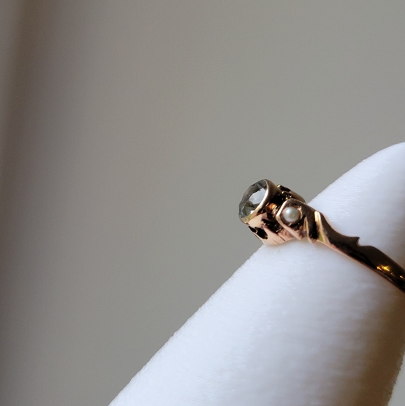 Antique Victorian 10K Rose Solid Gold with Rose Cut Sapphire and Seed Pearls - Picture 15 of 16